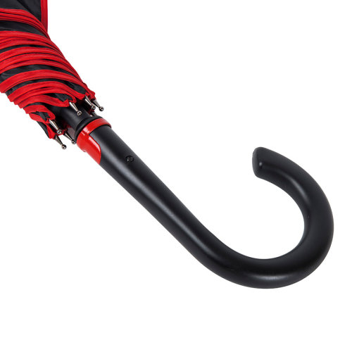 Зонт-трость BACK TO BLACK, пластиковая ручка, полуавтомат (черный, красный)