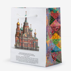Пакет маленький Сугревъ с изображением собора   "Спаса на Крови" (разные цвета)